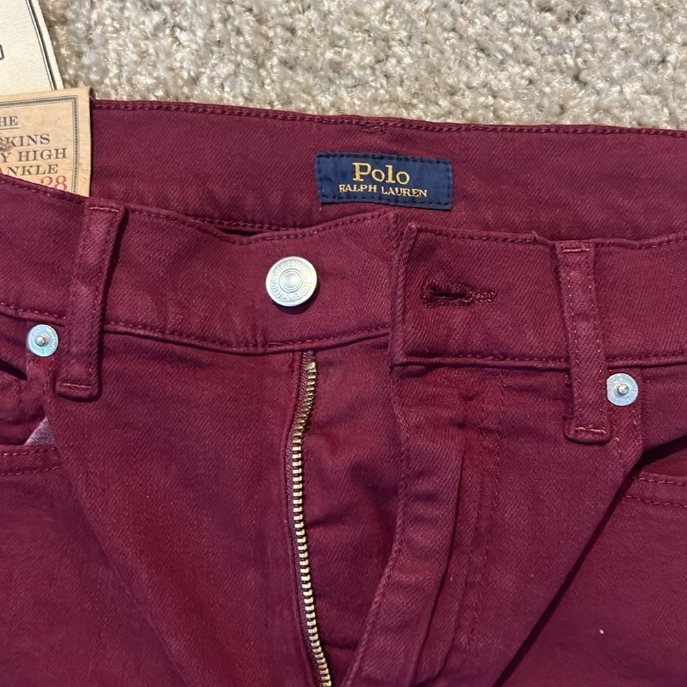 Polo Ralph Lauren Tompkins High-Rise Skinny Ankle Jeans Riella Burgundy Womens - Picture 6 of 10